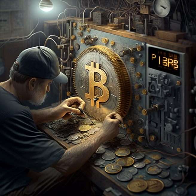 Señor manipulando bitcoin
